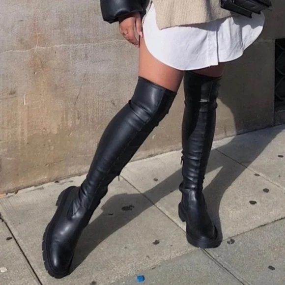 Zara Over the Knee Tall Lug Sole Boots Black Size 40 (US 9) - Picture 10 of 14